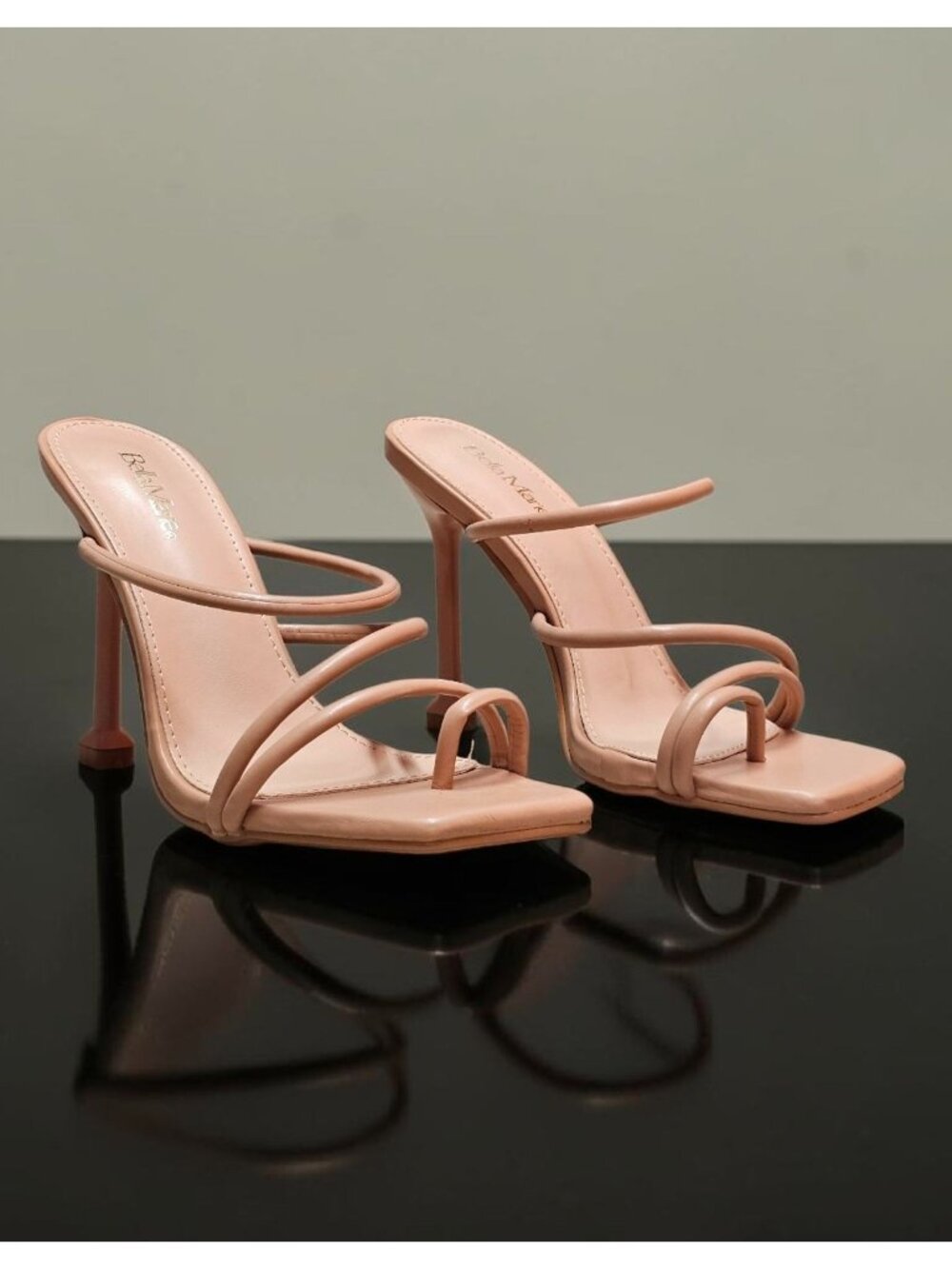 Strappy Nude Stiletto Heel Sandals With Open-Toe Square Design For Women - Picture 6 of 13